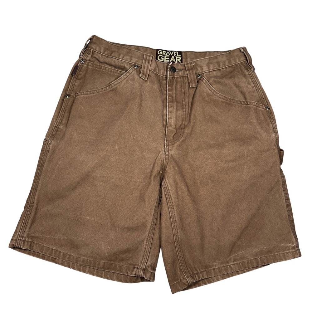 Y2K Gravel Gear Mens 32 Brown Cotton Canvas Relaxed Fit Carpenter Work Shorts